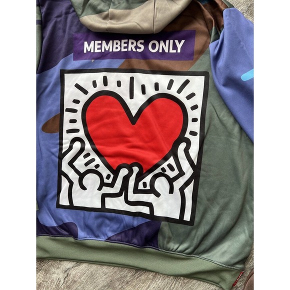 Keith Haring X Members Graffiti Art Sketch Graphic Hoodie DJ Camo Colorful sz M - Picture 4 of 4